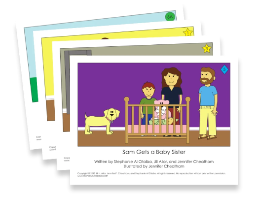 Cartoon picture of a family of three - a man, a woman